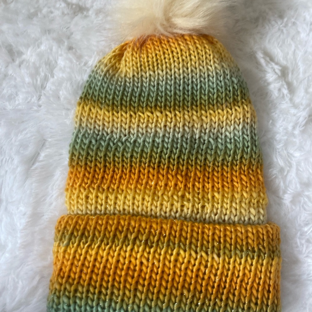 Multicolor Knit Beanie Reversible easily removable Pompom Hand made
